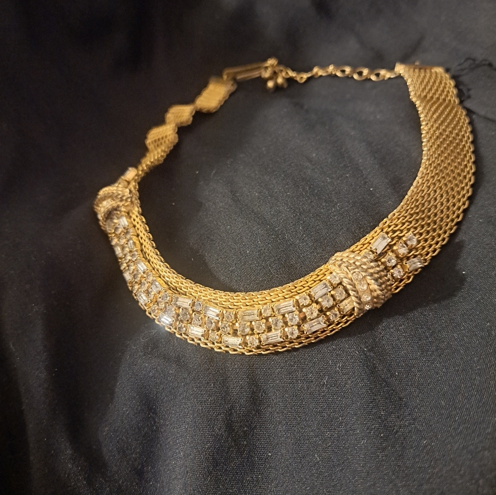 Source Unknown Gold Crystal-Accented Mesh Collar Necklace